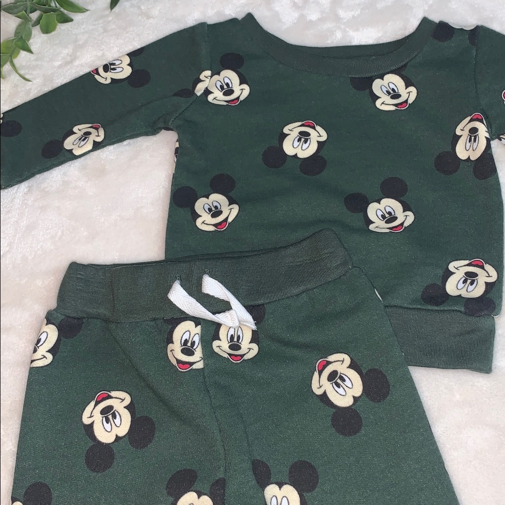 Disney Mickey Mouse Dark Green 2 pc. Jogger Set 3-6M - Picture 2 of 9